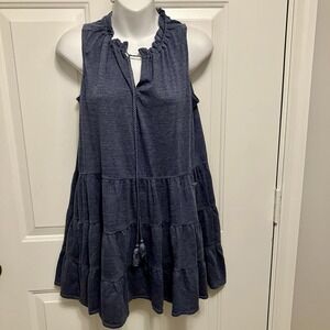 Max Studio Women's Sz XS Blue Sleeveless Chambray Denim Shift Mini Ruffled Dress